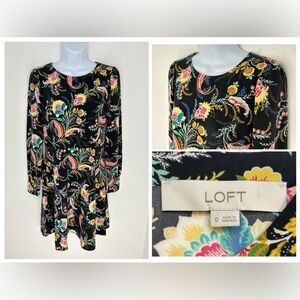 LOFT NWT Floral Print Paisley Midi A‎ Line Dress Size 0 Office Cocktail Hippie